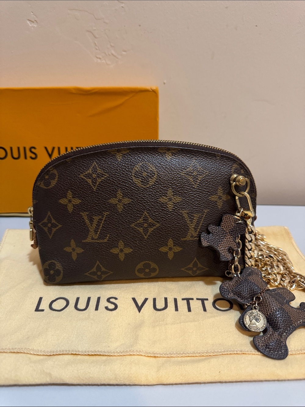 Louis Vuitton✨Monogram Mini Pouch with Gold Chain and Charm